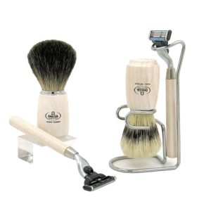 Omega Confezione Regalo Pennello Da Barba In Setola + Rasoio 3 Lame