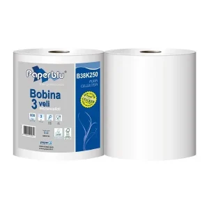 Coppia di bobina in carta pura cellulosa  3 veli